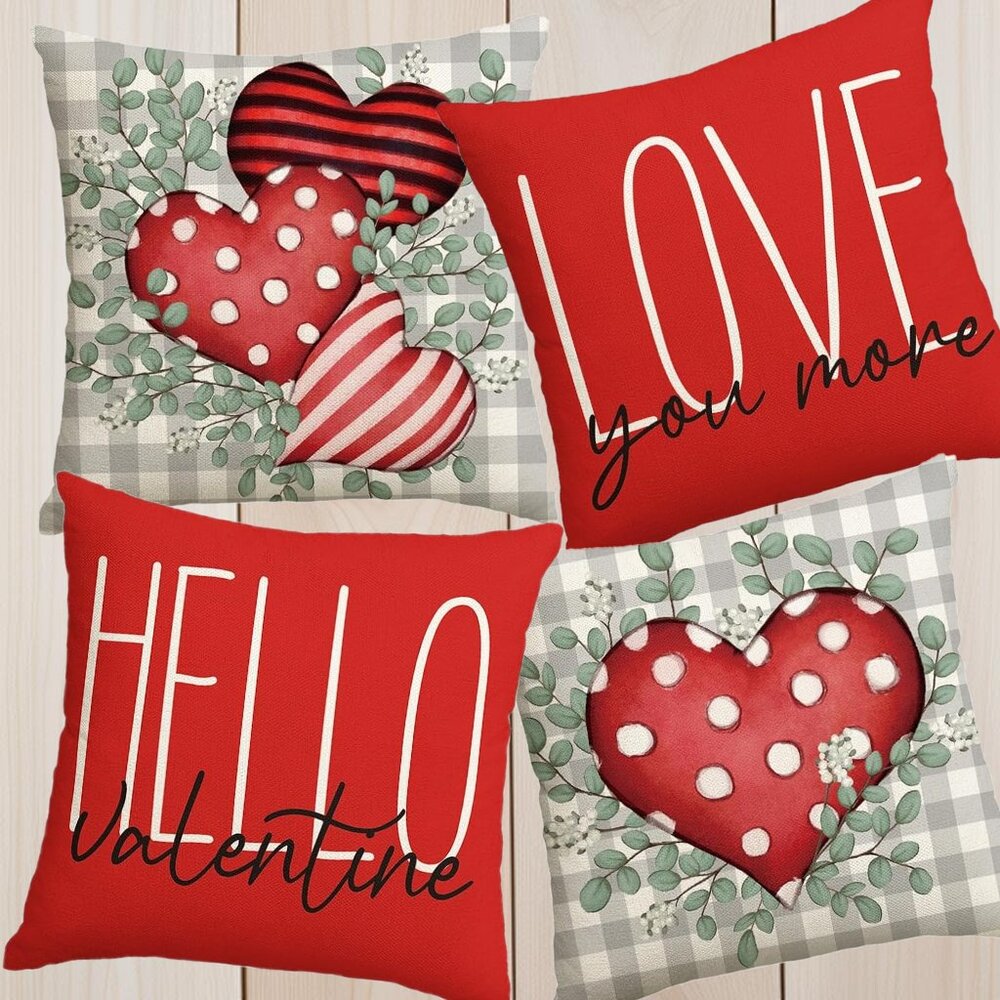 Farmhouse Pillow Covers Valentines Day Decor Heart Decorative Throw Cases 4pc